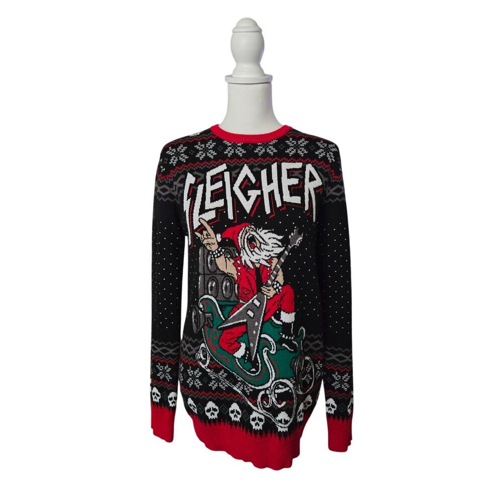 Ugly Christmas Party Sweater Sleigher Rocker Santa M Fair Isle Skulls Funny